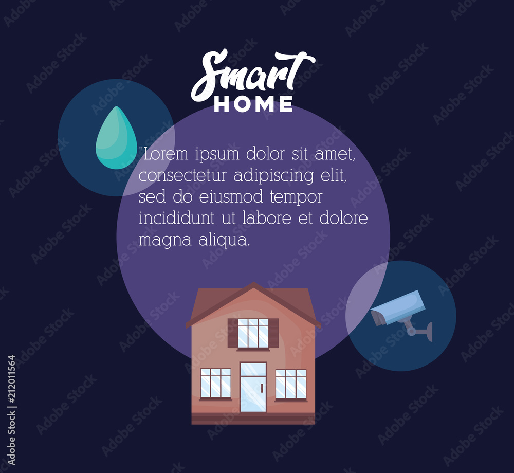 Infographic presentation of smart home design with house and related icons over purple background, colorful design. vector illustration