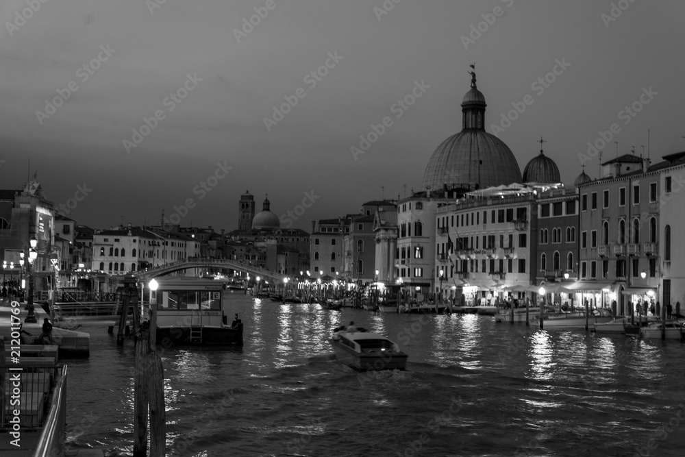 canal grande venice black and  white shot