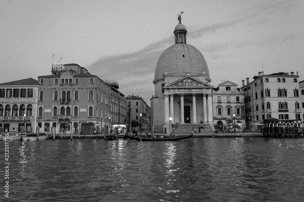 canal grande venice black and  white shot