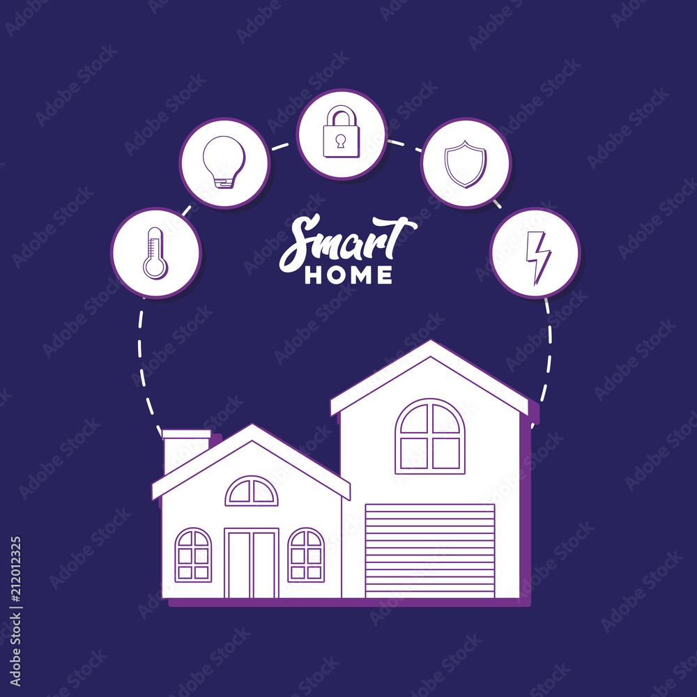 modern house with smart home related icons over blue background, colorful design. vector illustration