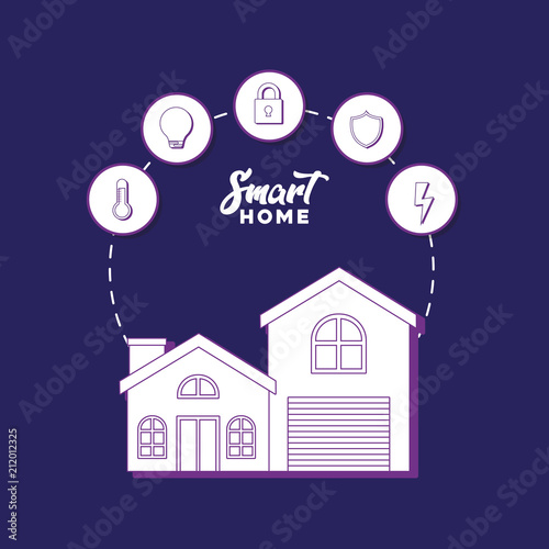 modern house with smart home related icons over blue background, colorful design. vector illustration