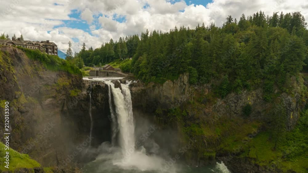 UHD 4k time lapse video of white clouds and blue sky over beautiful Snoqualmie Falls in Washington state one summer day ultra high definition UHD 4k time lapse video of white clouds and blue sky over beautiful Snoqualmie Falls in Washington state one summer day ultra high definition