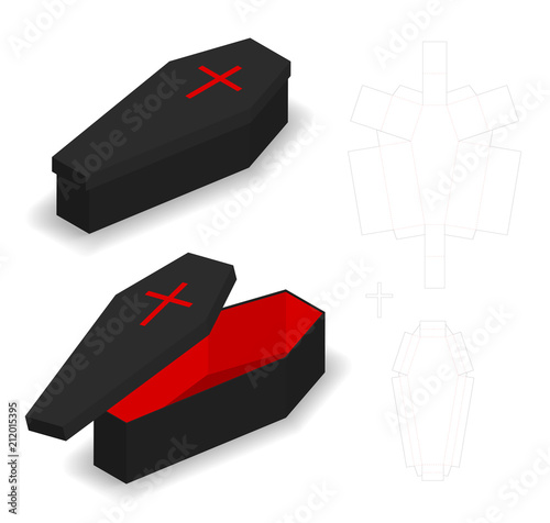 Hard paper coffin box mockup with dieline