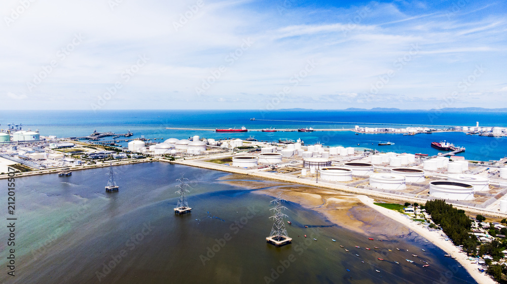 Aerial view of the state oil and gas refinery with blue sky