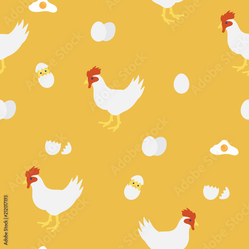 Hen and chick seamless pattern, kids style drawing