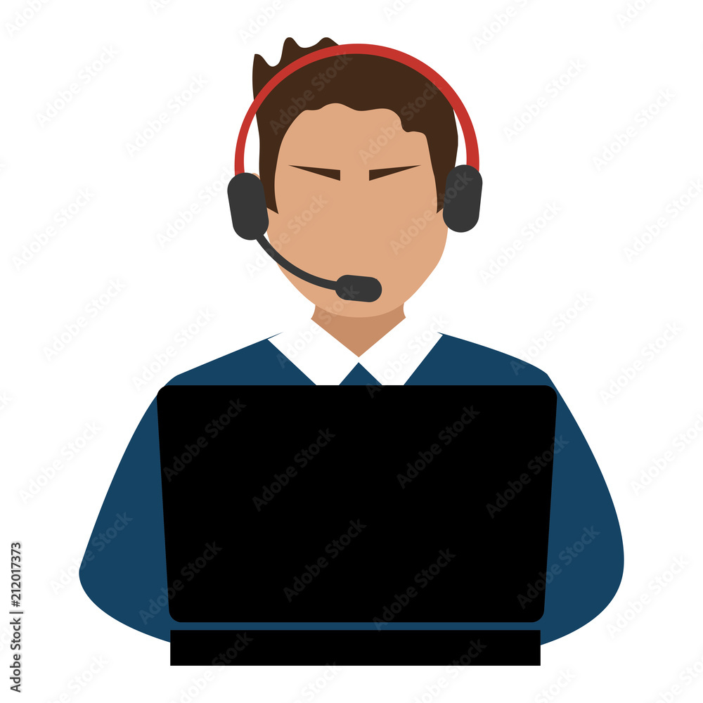 logistic worker with headset and laptop logistic worker with headset and laptop