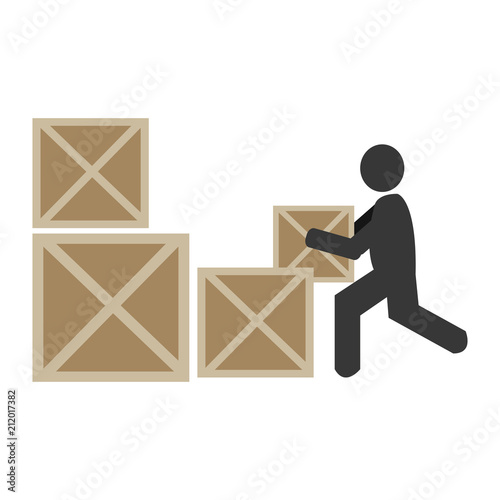 delivery worker with wooden boxes silhouette