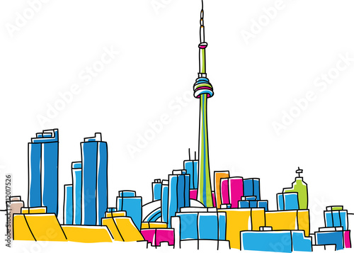 Cartoon illustration of the downtown of the city of Toronto, Ontario, Canada.