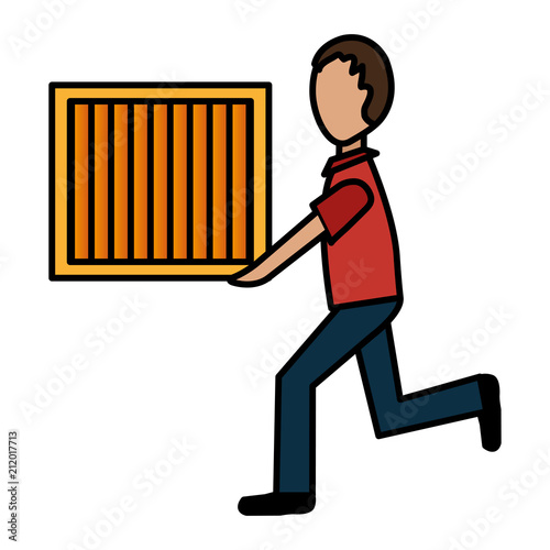 delivery worker with wooden box