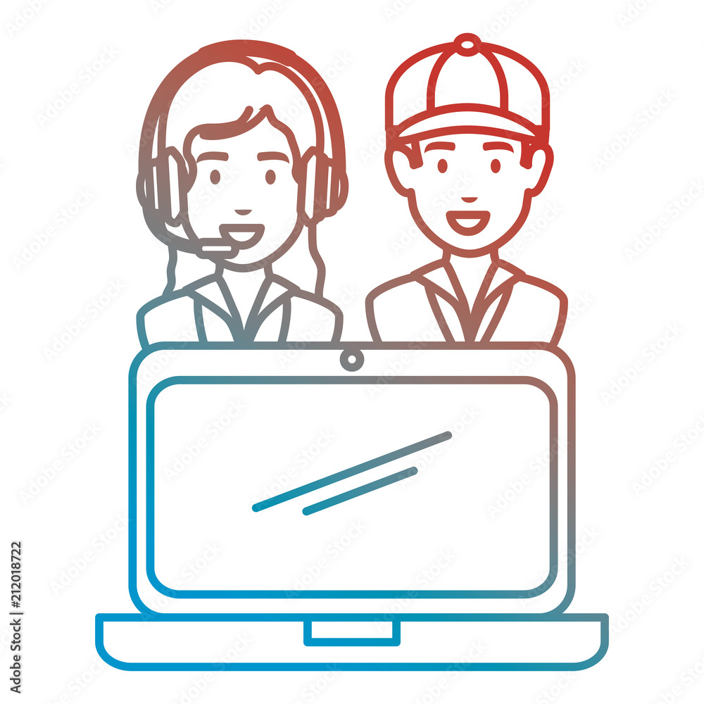 logistic workers with headset and laptop