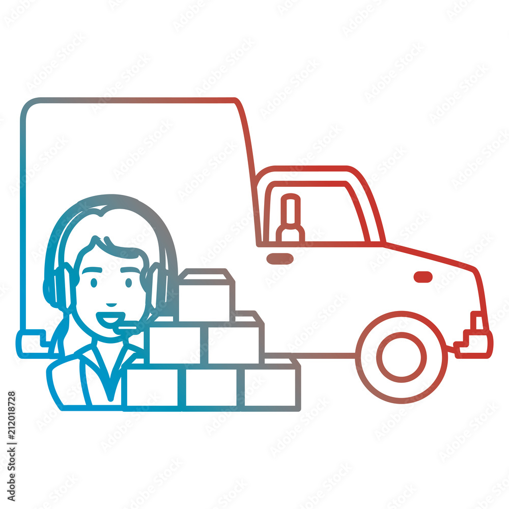 logistic woman worker with boxes and van logistic woman worker with boxes and van
