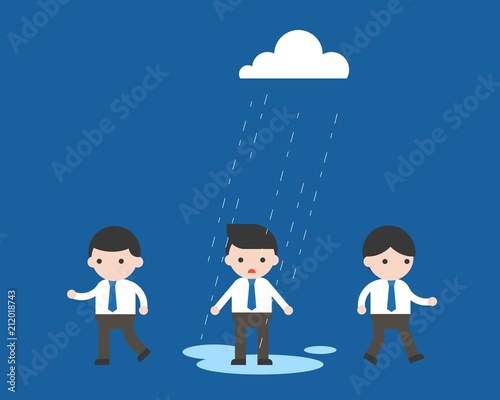 Raining on Businessman alone, unfair and unequal concept flat design
