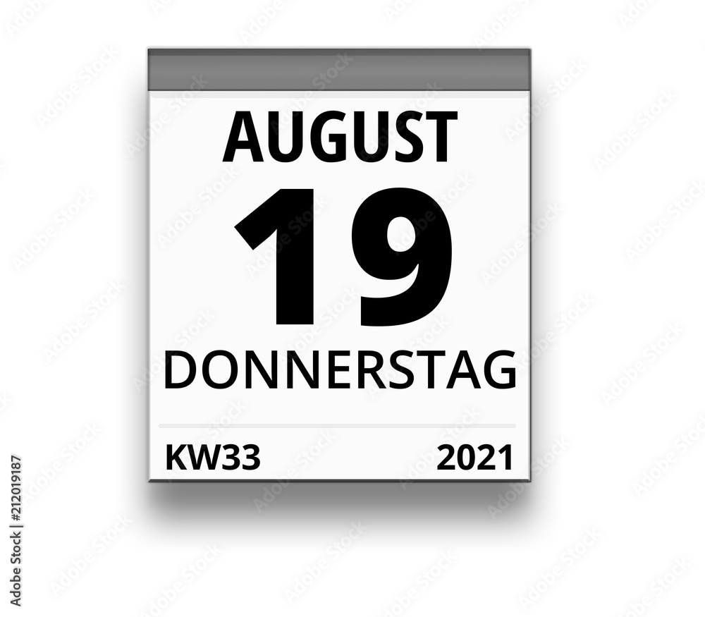 Obraz premium Kalender für Donnerstag, 19. AUGUST 2021 (Woche 33)