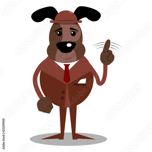Cartoon illustrated business dog saying no with his finger.