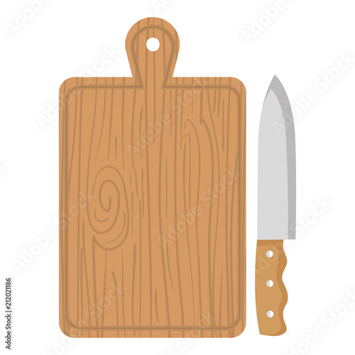 wooden kitchen board with knife