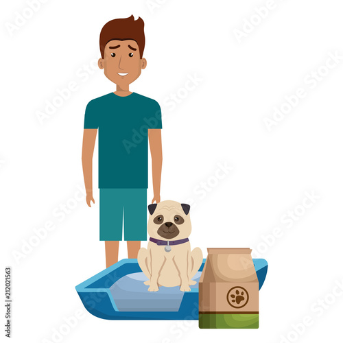 young man with dog and food