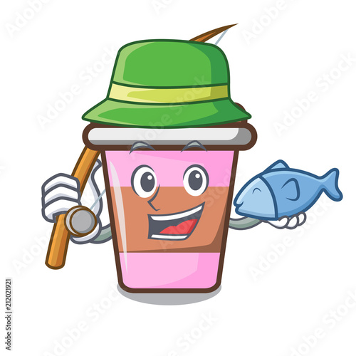 Fishing coffee cup mascot cartoon