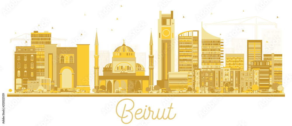 Naklejka premium Beirut Lebanon City Skyline Golden Silhouette.