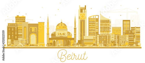 Beirut Lebanon City Skyline Golden Silhouette. photo