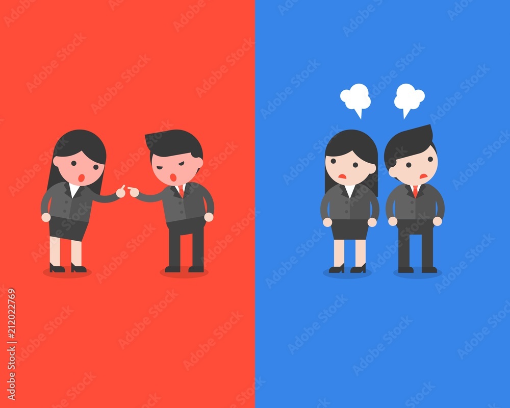 © lukpedclub - Angry Businesswoman quarrel with angry businessman, business situation of conflict at workplace, ready to use flat design © lukpedclub - Angry Businesswoman quarrel with angry businessman, business situation of conflict at workplace, ready to use flat design
