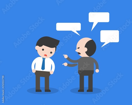 Choosy boss or customer complain on employee or salesman or businessman, business situation ready to use flat design