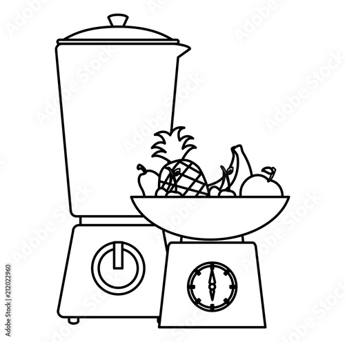 blender with fruits and gramer