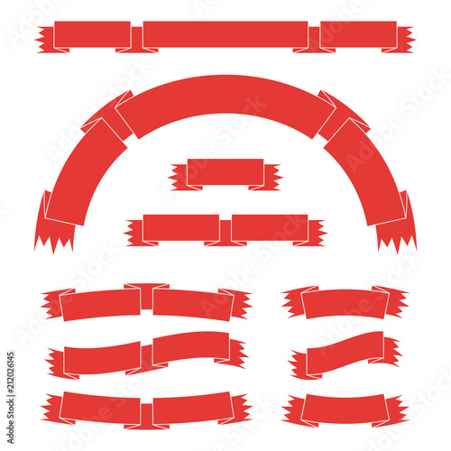 Set of colored isolated banner ribbons on white background. Simple flat vector illustration. With space for text. Suitable for infographics, design, advertising, holidays, labels.