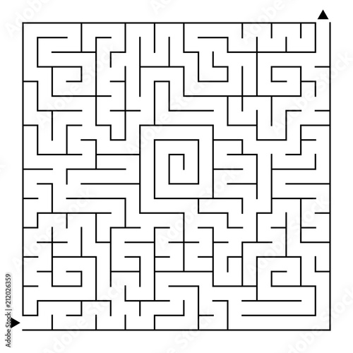 Abstract complex square isolated labyrinth. Black color on a white background. An interesting game for children and adults. Simple flat vector illustration.