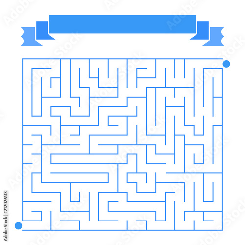 Abstract simple rectangular isolated labyrinth. Blue color on a white background. An interesting game for children. With space for text. Simple flat vector illustration.