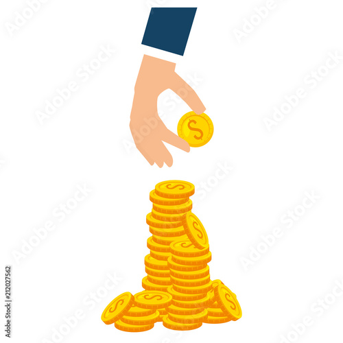 hand with coins money vector illustration design