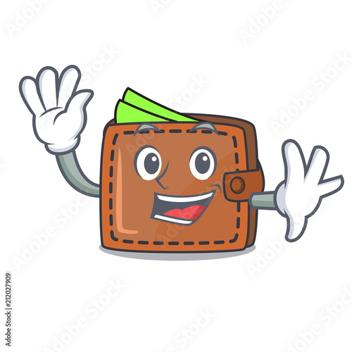 Waving wallet character cartoon style