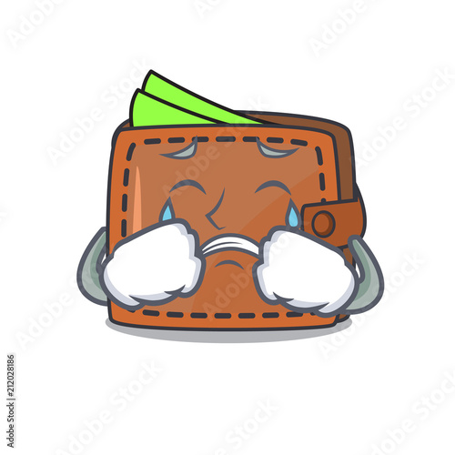 Crying wallet mascot cartoon style