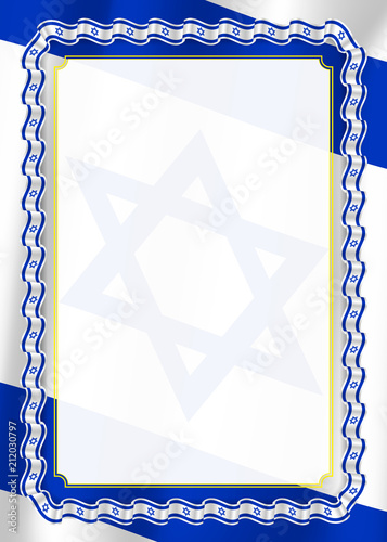 Frame and border of ribbon with Israel flag, template elements for your certificate and diploma. Vector