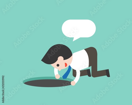 businessman searching something in hole and blank speech bubble, business character ready to use flat design
