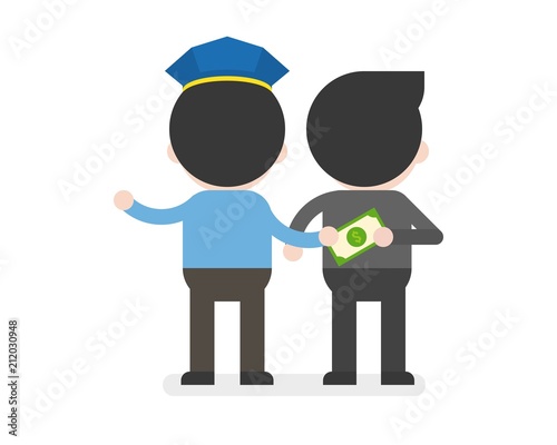 police accept money from businessman, business situation corruption and bribery concept, ready to use flat design