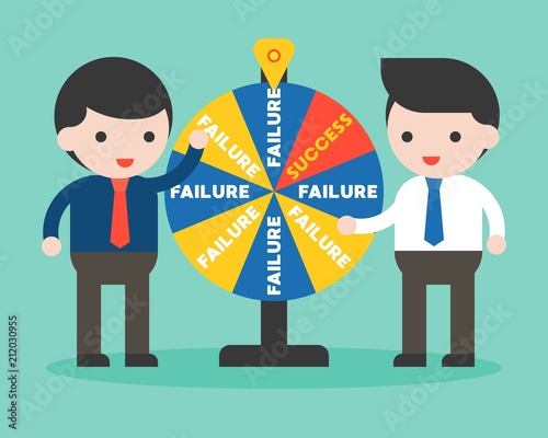 Businessman and fortune wheel, chance of success in business concept, flat design