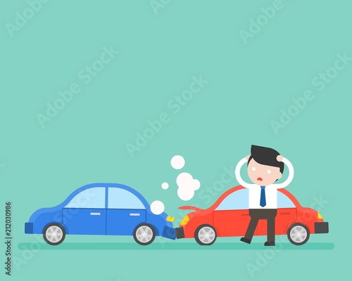 businessman and car accident, business situation ready to use flat design
