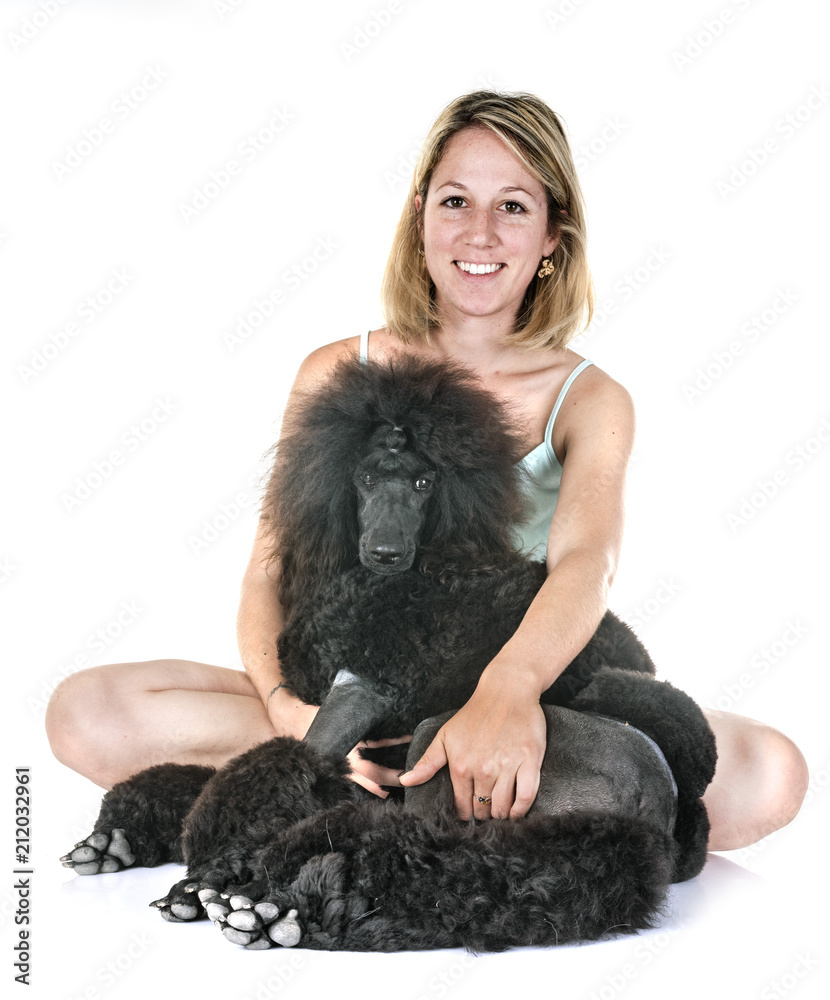 black standard poodle and woman black standard poodle and woman