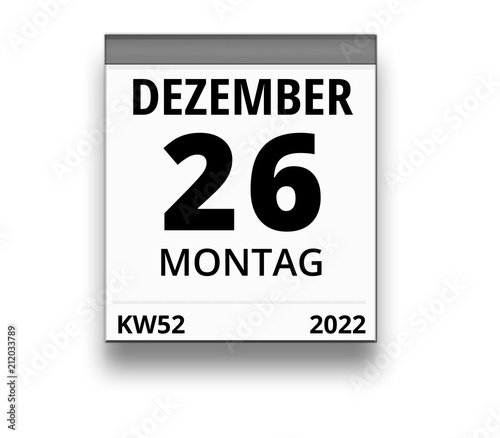 Kalender für Montag, 26. DEZEMBER 2022 (Woche 52)