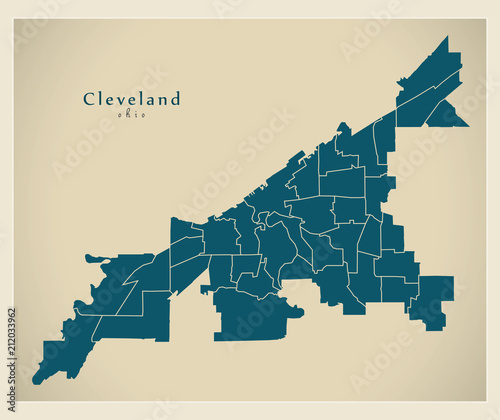 Modern City Map - Cleveland Ohio city of the USA with neighborhoods