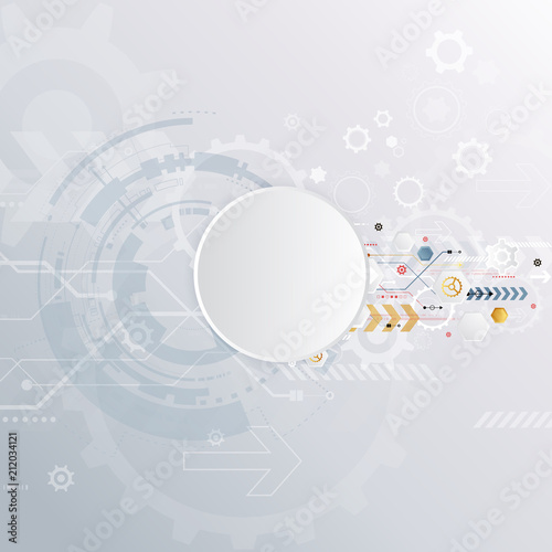 technology gear wheel colorful circuit board engineering various elements design tech on light background process copy space banner vector illustration