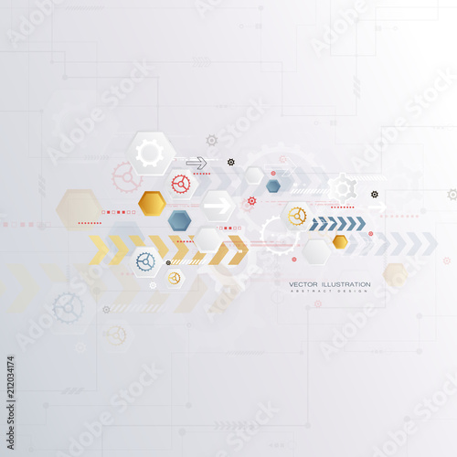 technology gear wheel colorful circuit board engineering various elements design tech on light background process copy space banner vector illustration