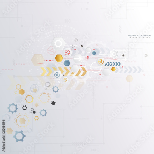 technology gear wheel colorful circuit board engineering various elements design tech on light background process copy space banner vector illustration