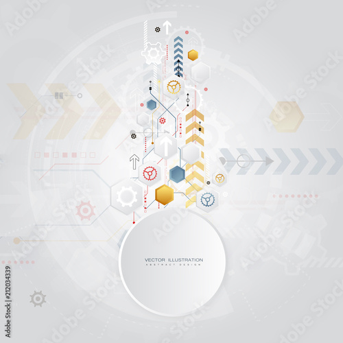 technology gear wheel colorful circuit board engineering various elements design tech on light background process copy space banner vector illustration