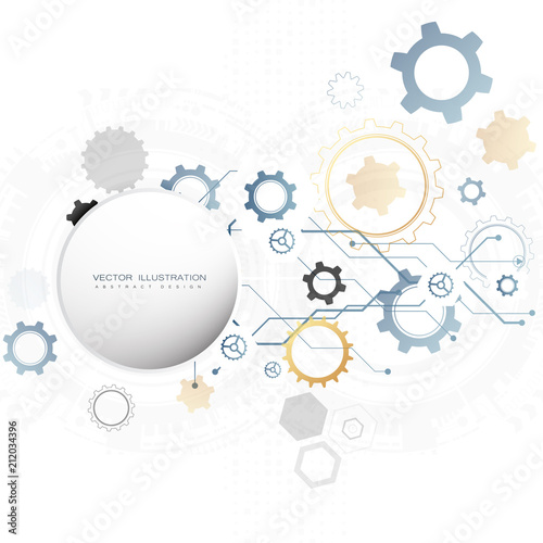technology gear wheel colorful circuit board engineering various elements design tech on light background process copy space banner vector illustration
