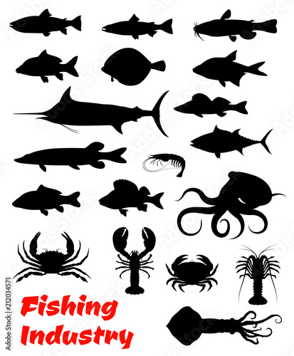 Fish and seafood black icon for fishing design © Vector Tradition
