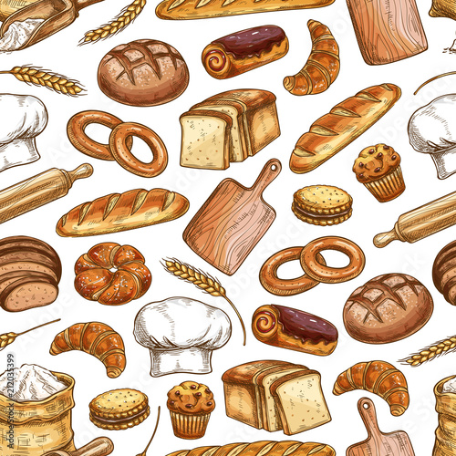 Dekoracja na wymiar  bread-and-pastry-food-seamless-pattern-background