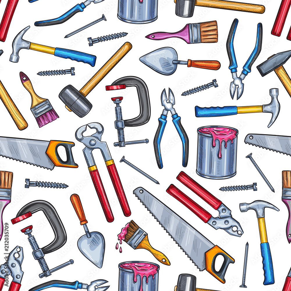 Repair work tool seamless pattern background