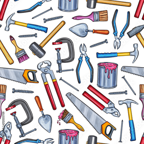 Repair work tool seamless pattern background