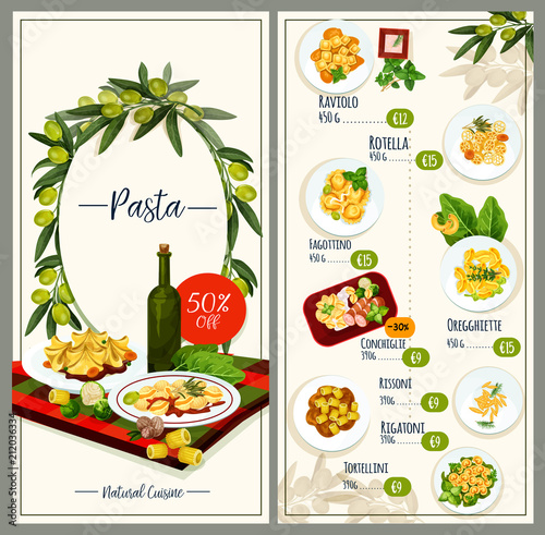 Pasta menu of Italian cuisine restaurant tempalte
